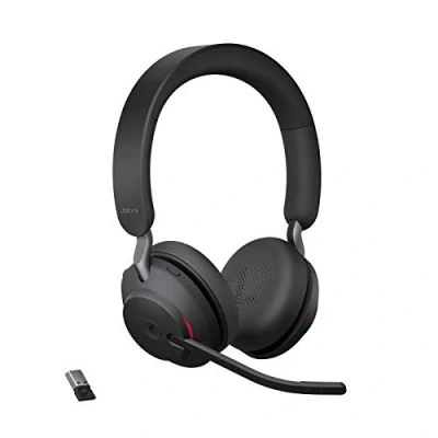 Image de Jabra Evolve2 65 Casque PC Sans Fil Audio Anti Bruit Certifié Microsoft Teams avec Batterie Longue Durée Adaptateur Bluetooth USB A Noir