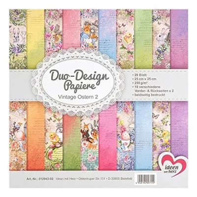 Image de Ideen mit Herz Papier double design Bloc de 20 feuilles bricolage 25 x cm 250 g/m² Impression des deux côtés Idéal pour le scrapbooking (vintage Pâques 02)