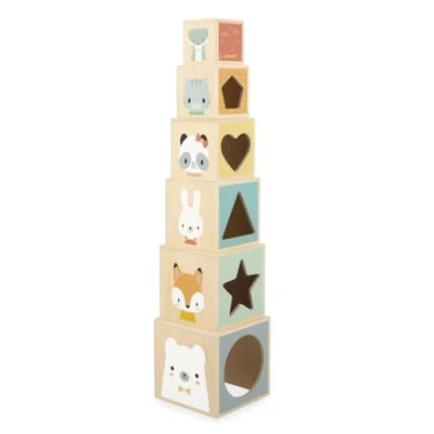 Image de Janod Ma première Pyramide en Bois Jouet d&#039;Éveil 6 Cubes à Empiler d&#039;Empilement et d&#039;Encastrement Développe Dextérité Imagination Premier âge Dès 12 Mois, J05147