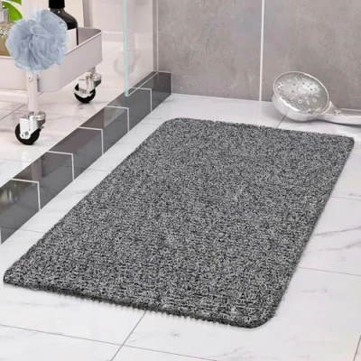 Image de COSYLAND Tapis de Douche Antidérapant 40x60 cm Confortable en PVC Luffa Séchage Rapide &amp; Usage Polyvalent Noir/Blanc