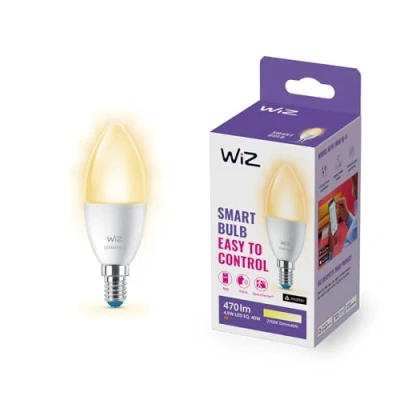Image de WiZ ampoule LED Connectée Wi Fi E14 à intensité variable, Blanc Chaud, équivalent 40W, 470 lumen, fonctionne avec Alexa, Google Assistant et Apple HomeKit