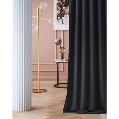 Image de ROOM99 Rideau avec œillets Laurel 140 x 260 cm Largeur Hauteur, Décoration de Fenêtre, occultant Thermique Isolant Anti Froid et Chaleur pour Salon Noir, 1 pièce