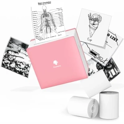 Image de Phomemo M02 Imprimante Thermique 3 Rouleaux de Papier Inclus Poche sans Fil Compacte pour Voyage Réception Compatible avec Android iPhone et iPad, Rose