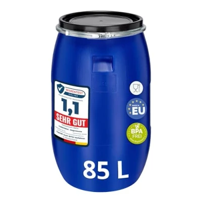 Image de Garronda réservoir d&#039;eau de 85 litres, Baril Alimentaire, fût à Large Ouverture en HDPE et sans BPA, tonneau Jardin, bac Aliments pour Animaux, conteneur d&#039;eau, Universel GD 0078, Bleu