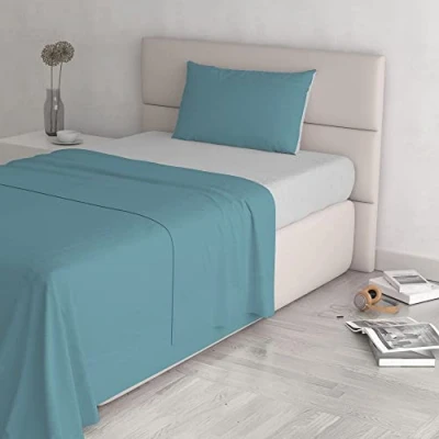 Image de Natural Color ensemble de draps lit, Sarcelle/Gris clair, Small double