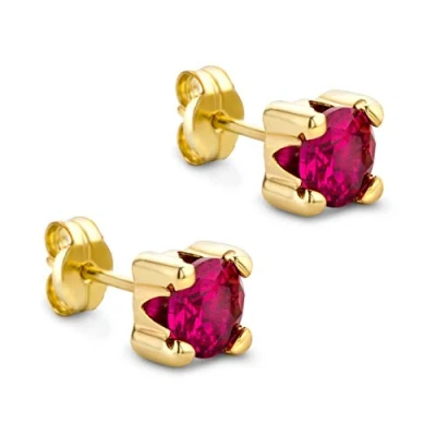 Image de Orovi Bijoux Femmes Boucles d&#039;Oreilles rondes avec Pierre Précieuse Rubis rouge Clous en Or Jaune 9 Carat / 375