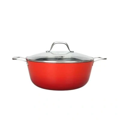 Image de LAGUIOLE, Faitout en Fonte Légère 4,0L, Rétention de Chaleur Optimale, Antiadhésif, Entretien Facile, Tous Feux, Induction, 100% Fonte, Design Élégant 24x10,5cm, 4 L, Rouge
