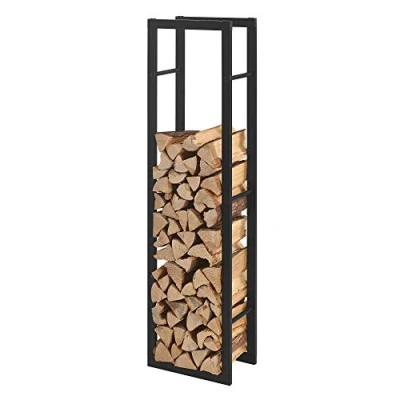 Image de [en.casa] Range Bûches pour Usage Intérieur Extérieur Porte Design Support Rangement Bois de Chauffage Acier Laqué 40 x 25 150 cm Noir