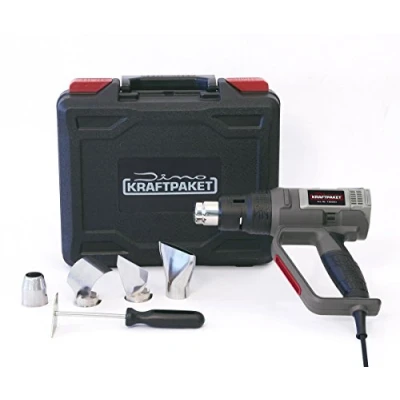 Image de Dino KRAFTPAKET Pistolet à air Chaud DIY 2000 W (10 (3 + 7) Niveaux de température : 50 600 C, 250 500 l/Min), souffleur avec élément Chauffant Mica, sèche Cheveux