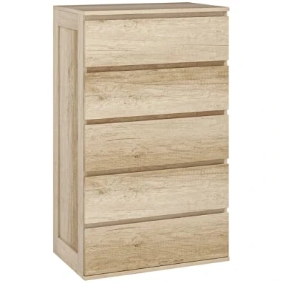 Image de HOMCOM Commode 5 tiroirs Chambre Meuble de Rangement épuré Style Moderne avec mécanisme Fermeture en Douceur, pour à Coucher, Salon 60 x 38 100 cm, Bois Naturel