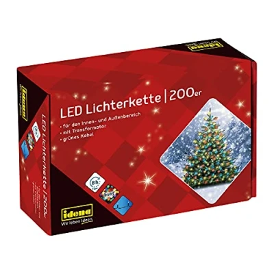 Image de Idena 8325068 Chaîne lumineuse avec 200 LED colorées, fonction minuterie 8 heures et transformateur, pour usage intérieur extérieur, comme décoration les fêtes, Noël, mariage