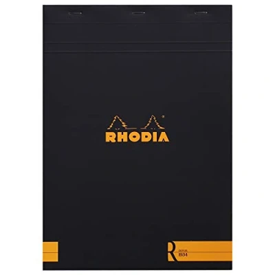 Image de RHODIA 182012C Bloc Notes Agrafé « le R » N18 Noir A4 21 x 29,7 cm Ligné 70 Feuillets Détachables Papier Clairefontaine Ivoire 90 g/m² Couverture Toucher Velouté Basics
