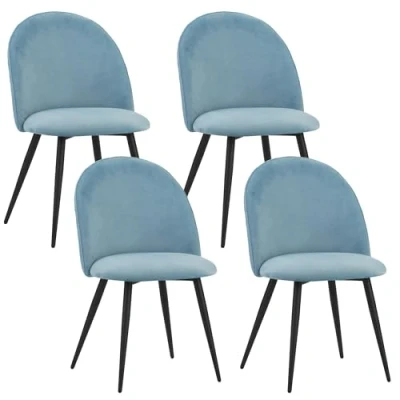 Image de Albatros chaises de Salle à Manger Capo avec revêtement en Velours, Set 4, Bleu Design Vintage élégant, Chaise rembourrée certifiée SGS Cuisine Moderne