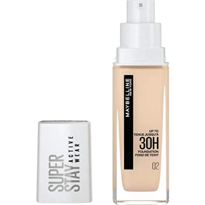 Image de Maybelline New York Fond de Teint Liquide Longue Tenue, Sans Transfert, Haute Couvrance Superstay Active Wear 30h Teinte : Porcelaine (02) Contenance 30 ml