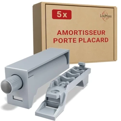 Image de LouMaxx Lot de 5 Amortisseurs porte Softclose Gris fermeture amortie Pour équiper facilement les portes d&#039;armoire une douce