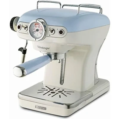Image de Ariete Espresso Vintage 1389, Machine à Café Expresso Pour Poudre Ou Dosette Ese, 1 Et 2 Tasses, Buse Cappuccino, Support de Tasse en Acier Inoxydable, 15 Bars, 850W, Bleu Clair
