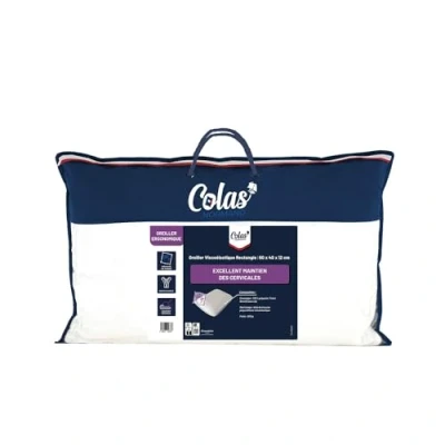 Image de COLAS NORMAND Oreiller Ergonomique Mémoire De Forme 60x40x12cm Garnissage Mousse Polyuréthane Viscoelastique 900g Enveloppe 100% Polyester Tricot Stretch Déhoussable avec Un Zip