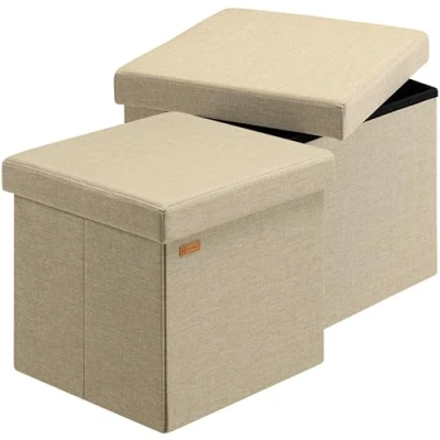 Image de Casaria® 2X Tabouret Cube Espace de Rangement Pouf 40 x cm Coffre Repose Pied siège Beige
