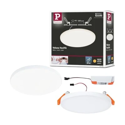 Image de Paulmann 92388 Panneau LED Spots encastrés Veluna VariFit IP44 Blanc Chaud 125 mm Rond INCL. 1x8,5 Watts plafonnier Satin Plafond Plastique éclairage de Salon 3000 K, Matière, 8.5 W