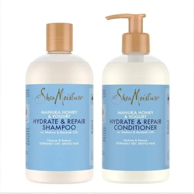 Image de SheaMoisture shampooing et Après pour les cheveux extrêmement secs fragiles Miel de Manuka Yaourt 1 x 384 ml, ml