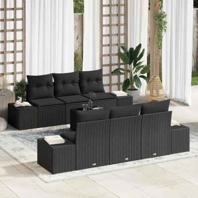 Image de VidaXL Ensemble de canapés jardin 7 pièces avec coussins en poly rattan noir 3355622