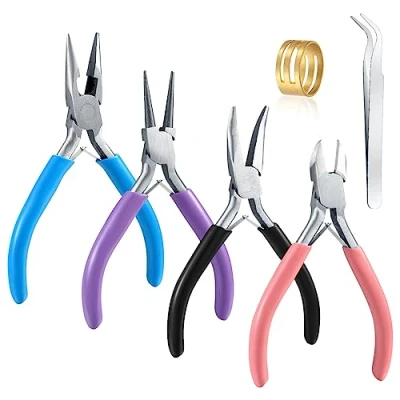 Image de Ensemble de Pinces à Bijoux, Trousse Outils Fabrication Becs Aiguilles, Bec Long, Chaîne, Coupe fil, Bijoux