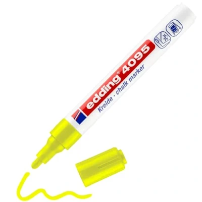 Image de edding 4095 Marqueur craie liquide jaune fluorescent 10 feutres 2 3 mm feutre effacable pour écrire sur les vitres,le verre ardoise aux couleurs opaques