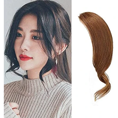 Image de Lot de 2 Frange ondulée cheveux Naturel Pour Deux Côtés à la Française Extension Vrai Humain Postiche Extensions (couleur brun clair)