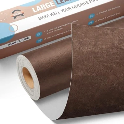Image de Grand Kit Reparation Cuir, Simili Cuir Autocollant 40 x 80 cm, Patch de Réparation en Auto adhésif pour Sièges Auto, Canapés, Chaises, Transats, Bottes, Portefeuilles Nouveau Café