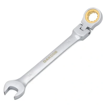 Image de DAKCOS Clé à cliquet combinée 14mm métrique articulée en CR V avec finition chromée mate