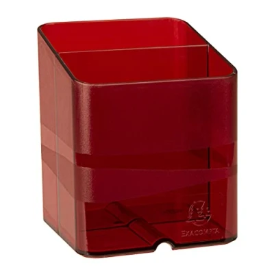 Image de Exacompta Réf. 67724D carton de 10 Pots à crayons PEN CUBE Chromaline Avec 2 compartiments taille et hauteur différentes Dimensions 7,4x7,4x9,3 cm Couleur rouge carmin translucide