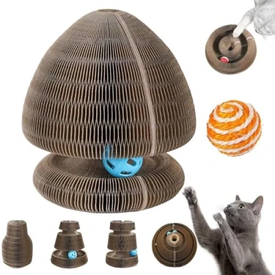 Image de Kitten Curl, Curl Toy, Kurls Cat Interactive Scratch Pad Toy with Bell Ball for Indoor Cat, Magic Organ Scratcher Board (D)