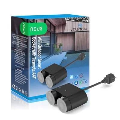 Image de Tasmota NOUS A4T, prise de jardin, étanche, 16 A, avec consommation d&#039;énergie, compteur électrique, minuterie, compatible Alexa, Google Home, MQTT, WiFi 2,4 GHz