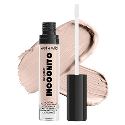 Image de wet n wild, Megalast Incognito Full Coverage Concealer, Harmonieux et Richement Pigmenté, Couvrance Moyenne à Complète, Rendu Mat, Formule Nourrissante Hydratante, au Beurre de Karité, Light Beige