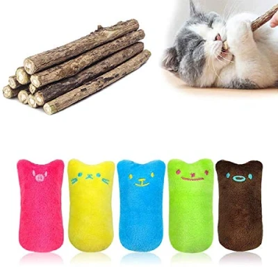 Image de MOULLY 5PCS Jouet en Peluche Catnip,Jouet Chat Herbe à Chat+10Pcs Baton Catnip Bio Naturel pour Protection Soins Dentaires, Appropriés Les Jouets d&#039;intérieur
