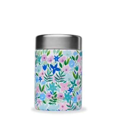 Image de QWETCH Boite Repas Nomade Isotherme Flora Alimentaire Inox 5h Chaud et 7h Froid Sans BPA, Étanche &amp; Reutilisable Lunch Box pour bureau, pique nique, randonnée Bleu 600ml