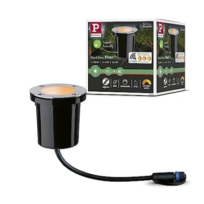 Image de Paulmann 94588 LED lum. extérieur Zigbee Smart Home encastré de sol 1m IP65 Commande la lumière blanche rond 1x4,6W gradable 2000K, Métal, 4.6 W, Noir, Acier inoxydable, ⌀ 98mm