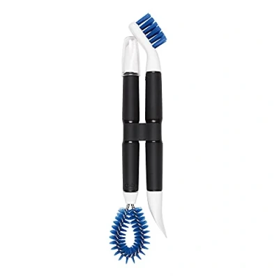 Image de OXO Good Grips Set de nettoyage vaisselle 4 en 1, cuisine avec brosses nylon et deux racloirs, Bleu