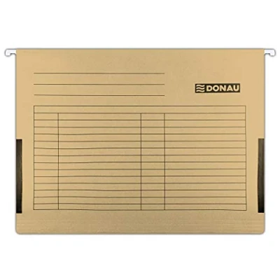 Image de DONAU 7420905 02 Lot de 5 sacs suspendus en carton recyclé 230 g/m² pour format A4 Marron étiquettes vierges interchangeables idéales le bureau, l&#039;école et l&#039;autorité Vert