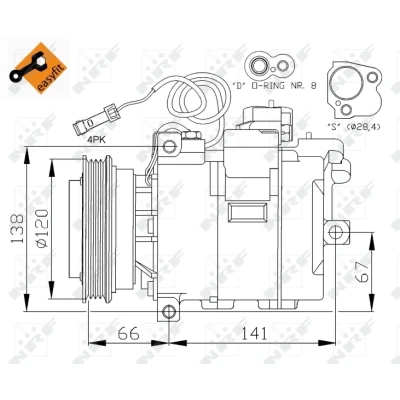 Image de NRF EASY FIT 32104 compresseur De Climatisation 7SBU16C 12 PAG 46 avec huile PAG, bague d&#039;étanchéité AUDI: A6 C5 Avant, A4 B5 Berline