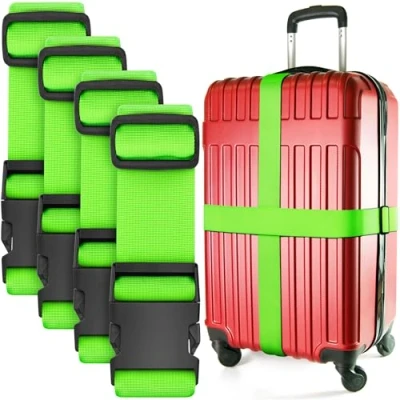 Image de Sangles de Bagages pour valises Vert Néon, Lot 4 Ceintures en Nylon qualité supérieure la sécurité des Robustes avec Longueur réglable 1 à 2 mètres par BlueCosto
