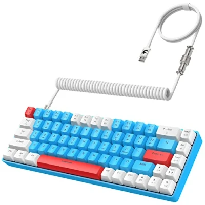 Image de YINDIAO ZIYOULANG T8 Clavier de Jeu Mécanique à 60%,Clavier Filaire Disposition Compacte TKL 68 Touches,18 RVB Rétroéclairé,Commutateur Bleu,Anti ghosting,Câble USB C Spiralé Pro, pour PC,Mac