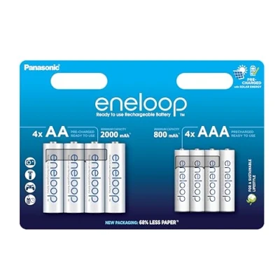 Image de eneloop, piles rechargeables AA/Mignon + AAA/Micro, lot de 8, capacité min. 2500+800 mAh, Ni MH, prêt à l&#039;emploi, jusqu&#039;à 2000 fois, emballage sans plastique, standard, blanches