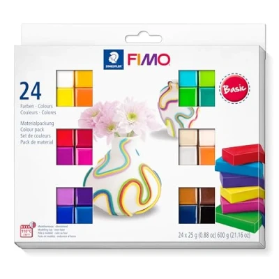 Image de Staedtler FIMO Soft, Assortiment de 24 demi pains Pâte aux couleurs vives assortis, à modeler durcissant au four et facile démouler, 8023 C24 1