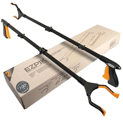 Image de 2 x EZPIK® 100cm Pince Ramasse Objet pour Personnes gées et Handicapés + Aimants Telescopique Rotative Attraper les Objets Dechets (2 Unités, Noir)