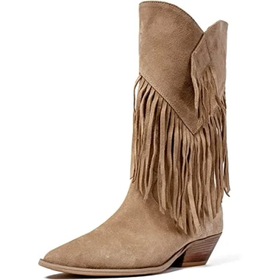 Image de L37 HANDMADE SHOES Femme Bottines I Bottes de Cowboy Daim Doublure en Cuir Chaussures Faites à la Main Super Freak Western, Marron Clair, 36 EU