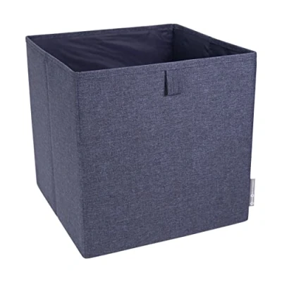 Image de Bigso Box of Sweden boîte cube pour l&#039;étagère ou l&#039;armoire Grande de rangement vêtements, jouets, fournitures bureau, etc. pliable en polyester et carton bleu (bleu)