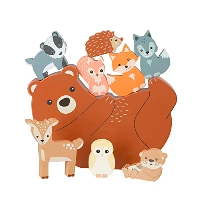 Image de ORANGE TREE Jouets en Bois empilables Jouet d&#039;équilibre avec Animaux de la forêt, Ours, Renard, écureuil, Hibou, Castor et Plus Encore pour Enfants 1 an, Tout Petits
