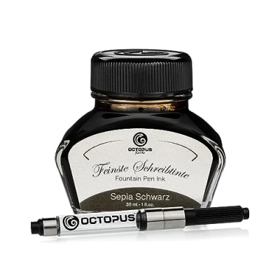 Image de Octopus Fluids Sepia Schwarz encre d&#039;écriture avec convertisseur, de stylo plume, noir sépia 30ml