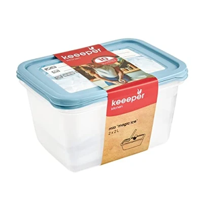 Image de keeeper Lot de Boîtes Conservation Alimentaire, Couvercle Réinscriptible, 2 x l, 20,5 15,5 10,5 cm, Mia Magic Ice, Nordic Blue